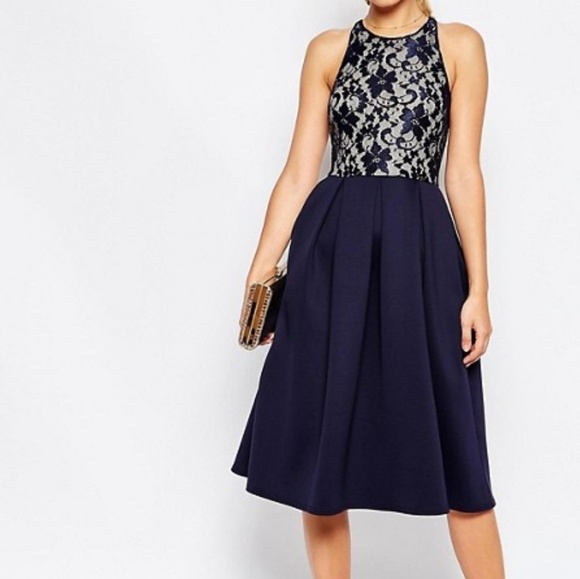 💙 ASOS Lace Scuba Skater Dress - Picture 1 of 3